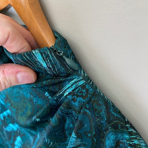 Bernard Cowan Vintage Satin Blouse Green Metallic Mock Neck Size 11/12 - Picture 5 of 13